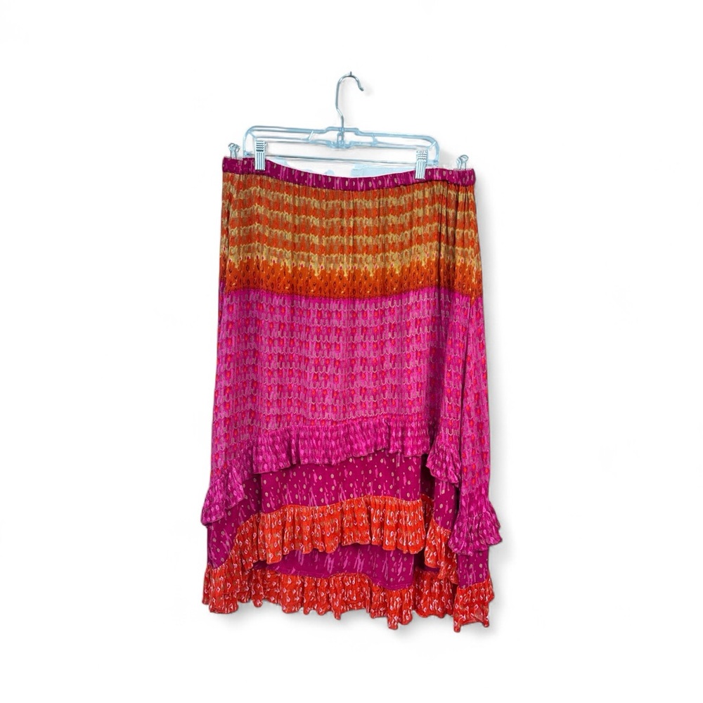 Tantrums NEW  1X Boho Skirt Peasant High Low Ruffle Pink Orange Elastic Waist